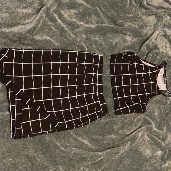 Black and white two piece asymmetric skirt set
